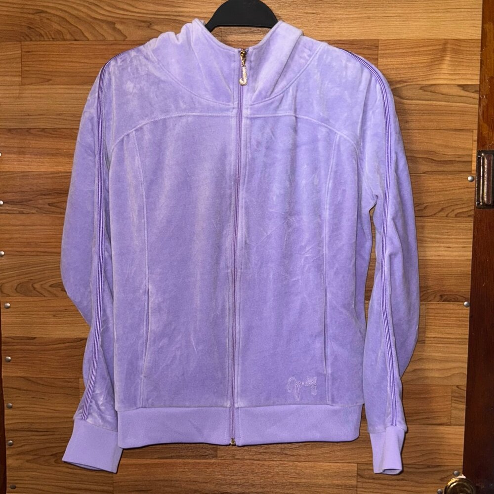 Juicy Couture Women’s Velour Zip Hoodie Jacket Purple Medium Rhinestone J Pull
